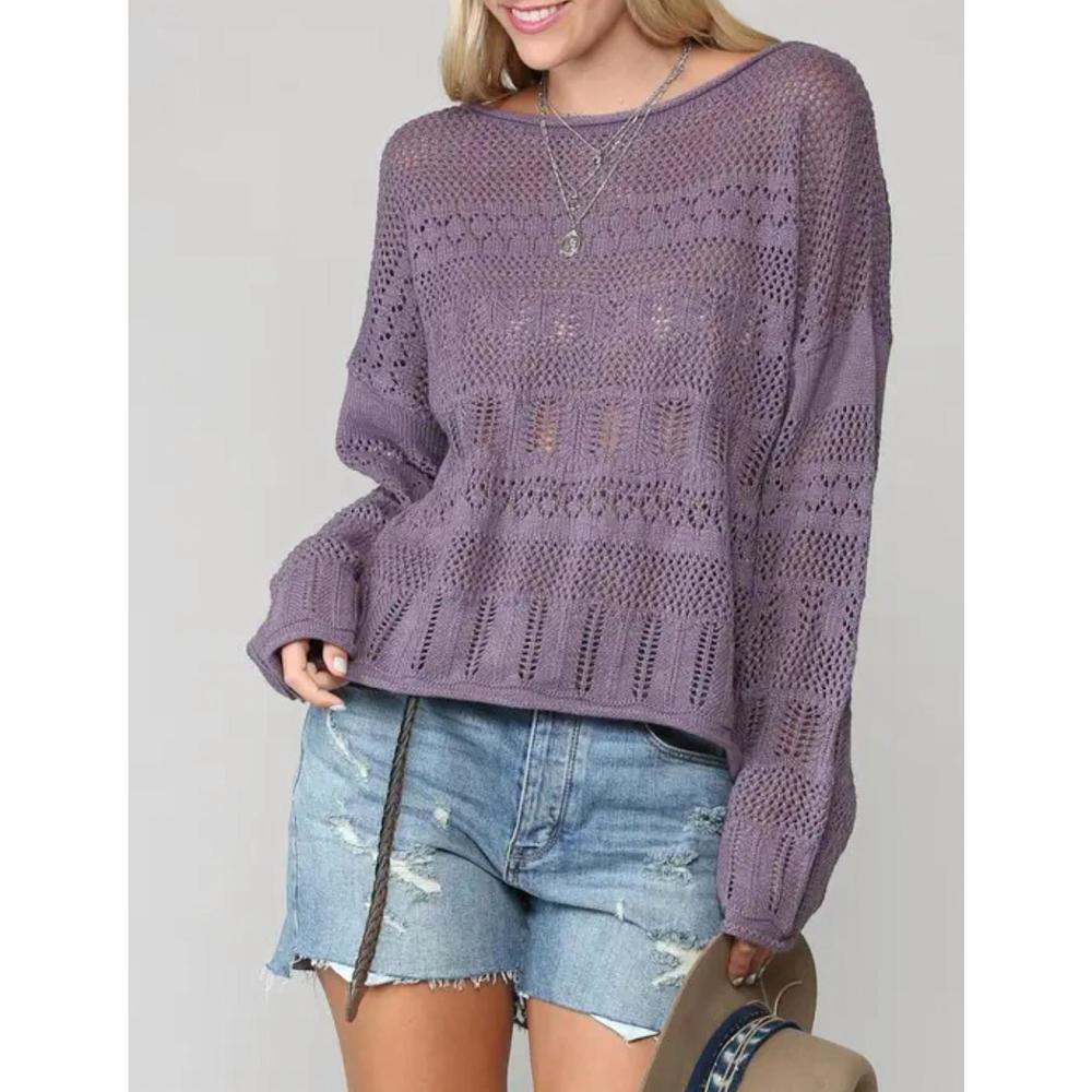 NEW BESTTO open-knit cotton-blend sweater in purple
